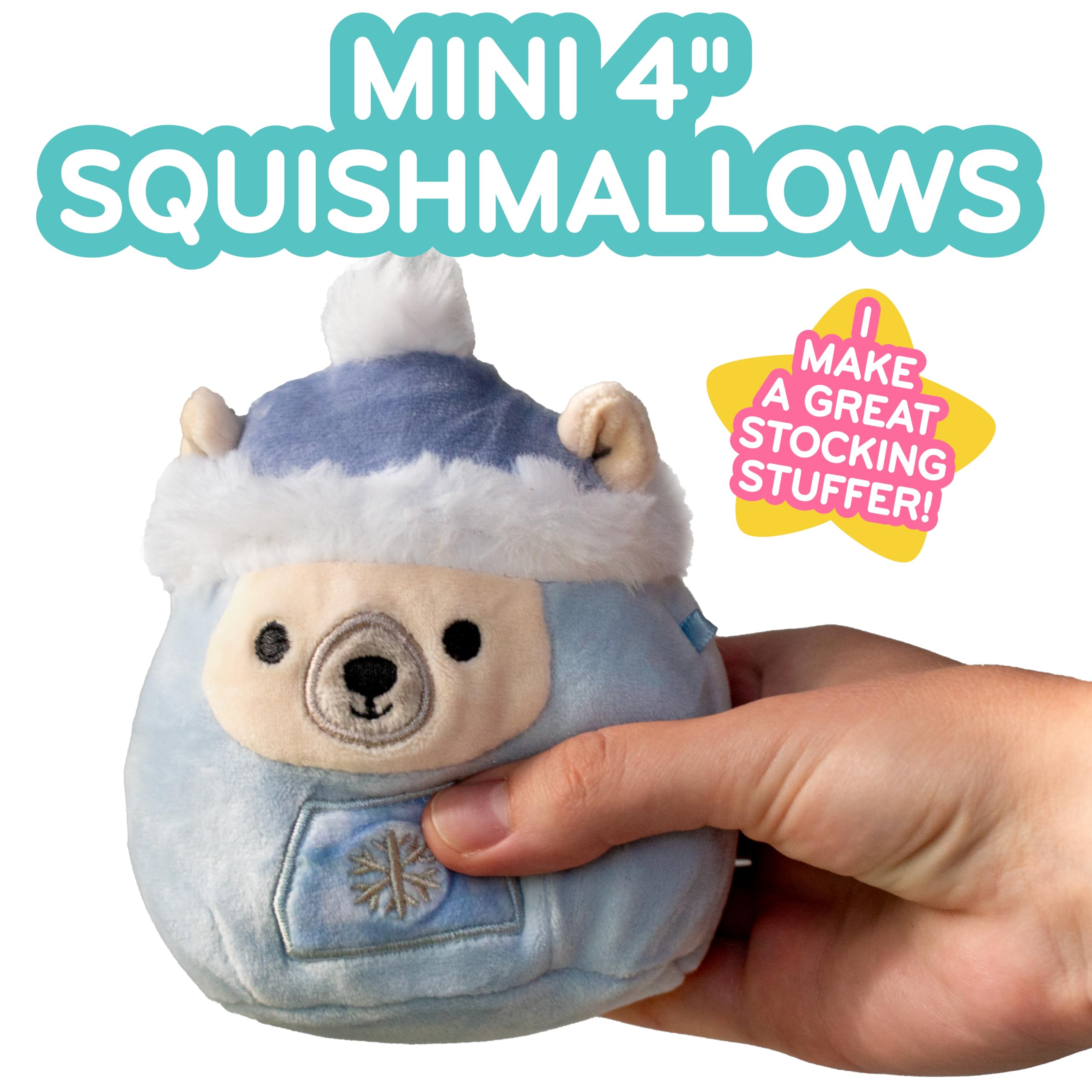 Squishmallows soft plush toy capsule display, ideal for travel and cuddly companionship.