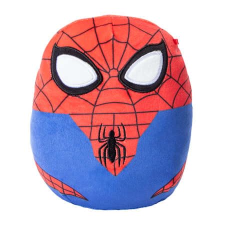 Squishmallows Spider-Man 7-inch front view showcases cuddly plush for bedtime and travel.