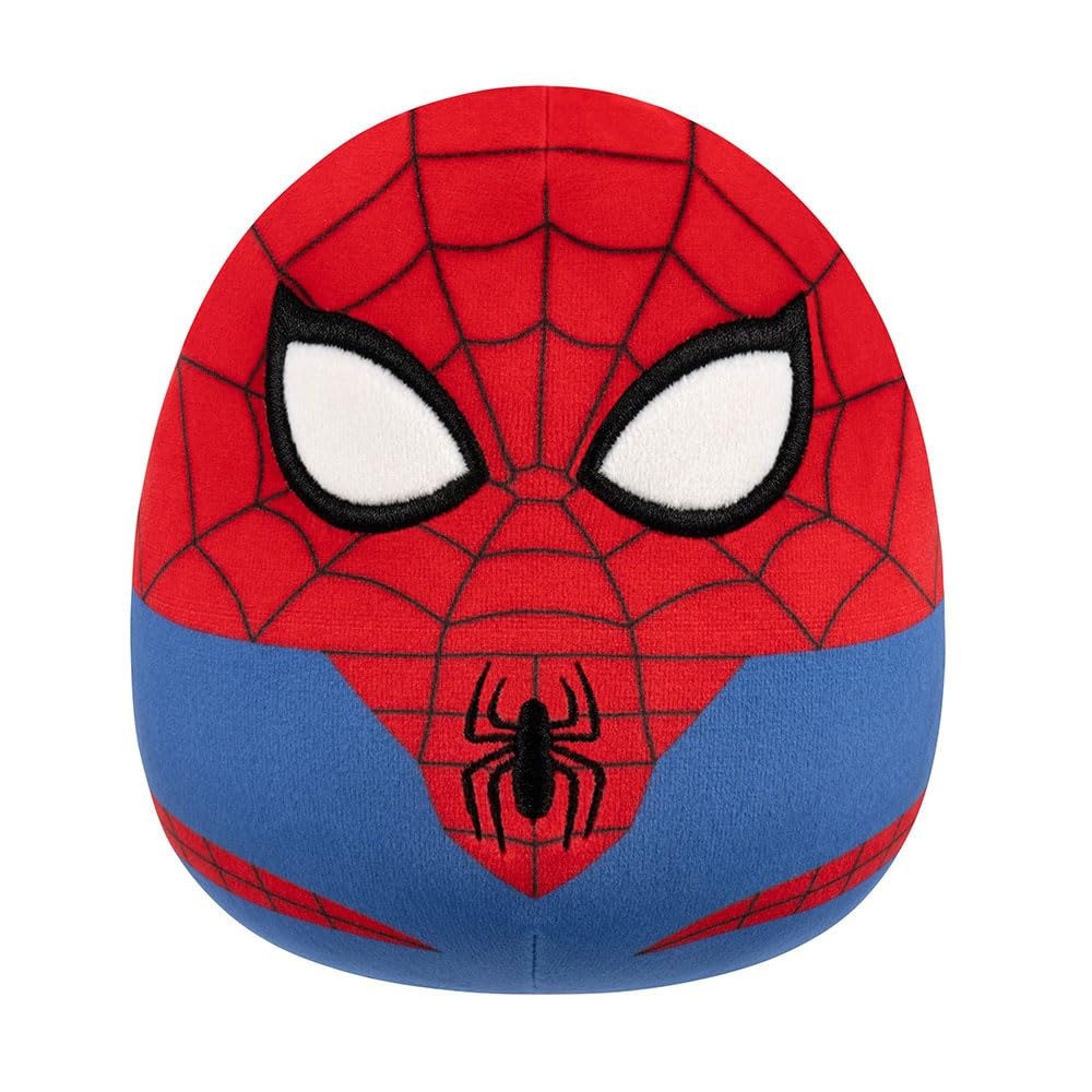 Squishmallows Spider-Man 8-inch plush, front view — ultra-soft cuddle buddy for travel.