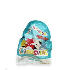 Squishmallows Squooshems blind pack opens to a cuddly mystery plush for collection.