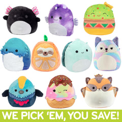 Three 8-inch Squishmallows plush shown from the side for travel and play.