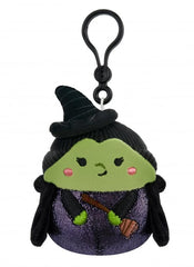 Squishmallows Wicked Elphaba clip-on plush, perfect for backpacks and keys, adding whimsy and softness.