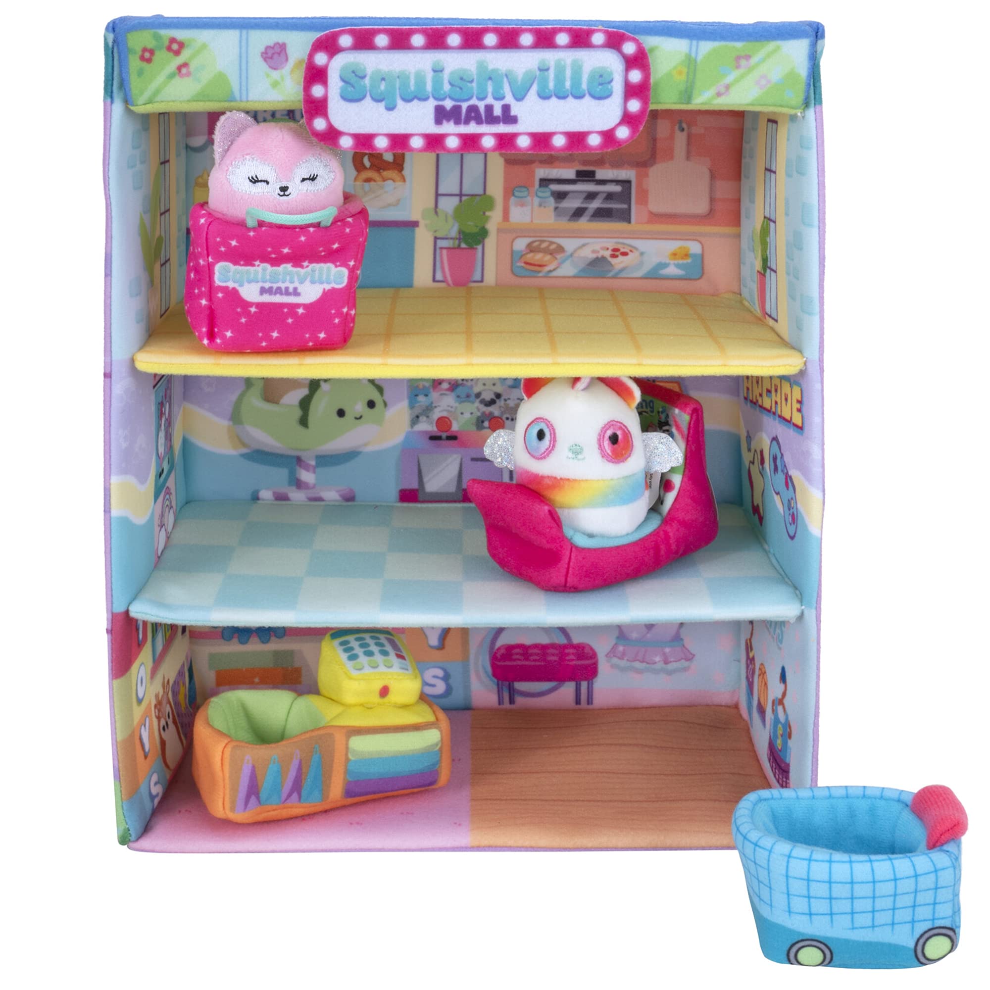 Squishville mall-two 2-inch mini plush characters provide cozy, portable play.