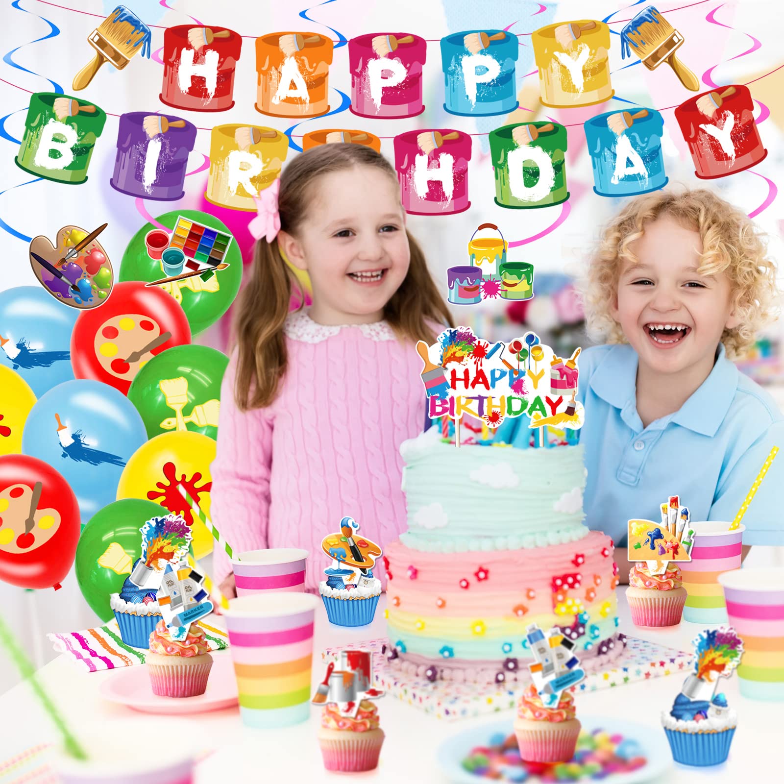 Sratte cake topper features art elements as a charming centerpiece.