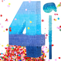 Sratte gradient blue pinata number 4 hanging for party decoration and play