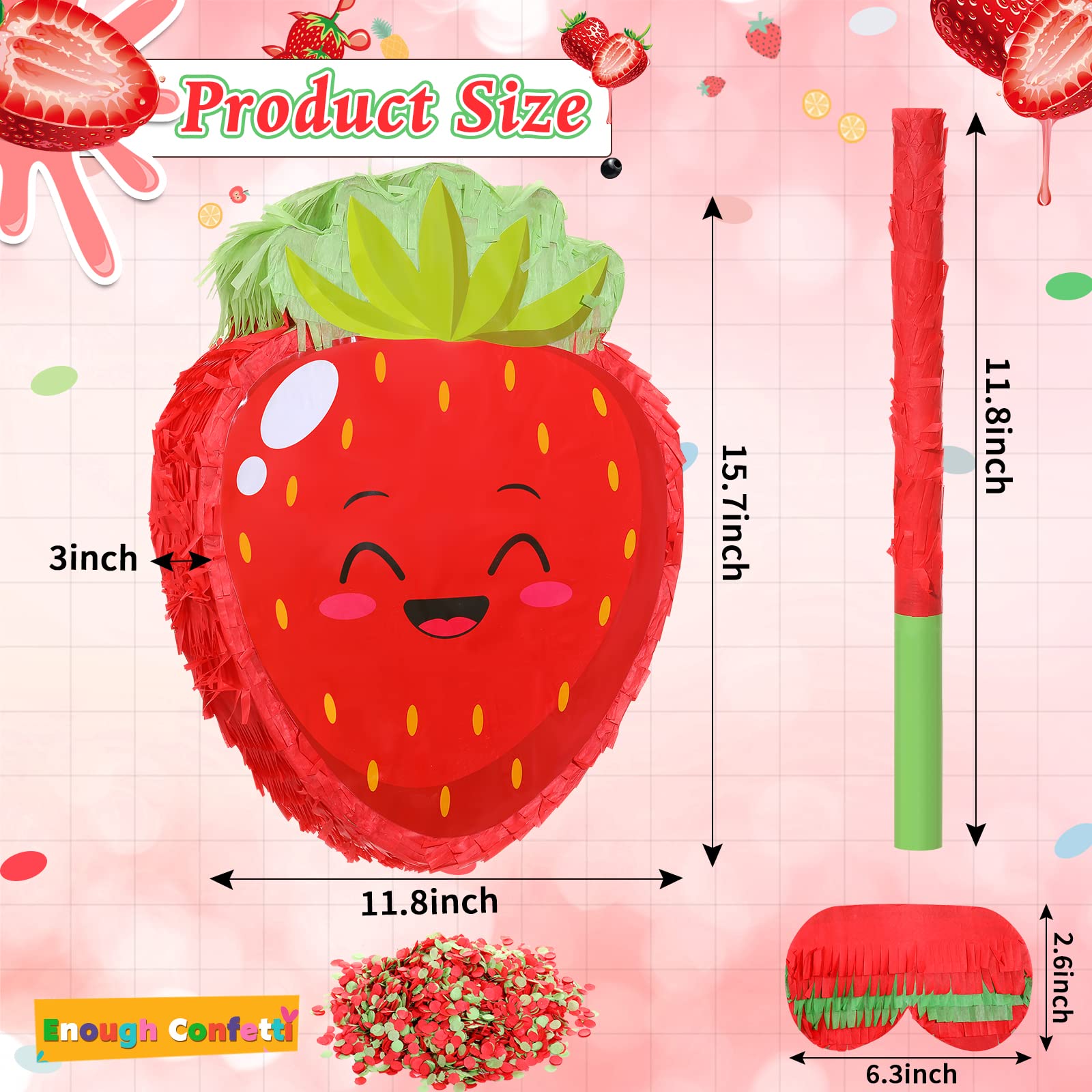 Sratte strawberry pinata with stick for easy striking and festive fun