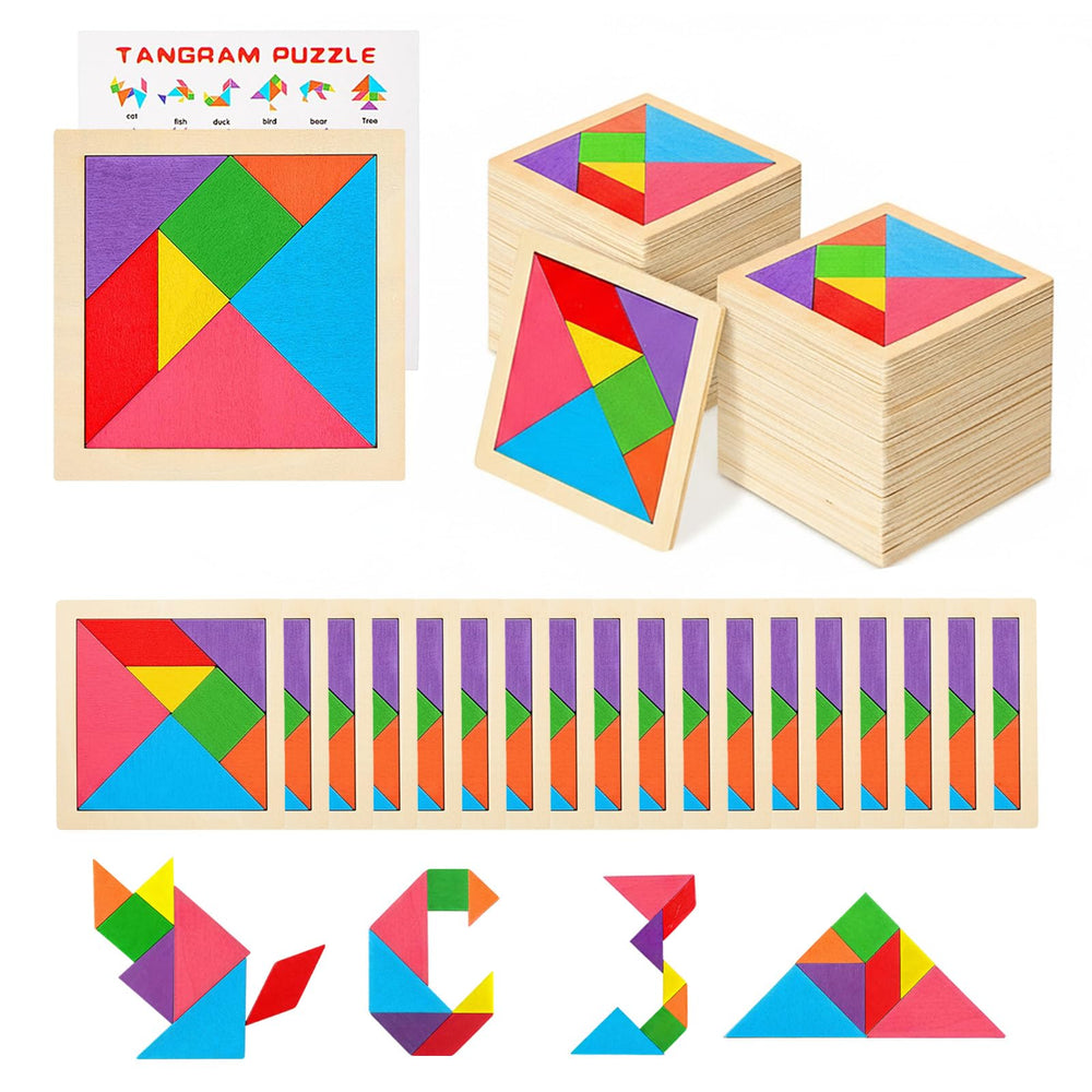 SRENJU SINU Tangram wooden puzzles 30-pack for party favors