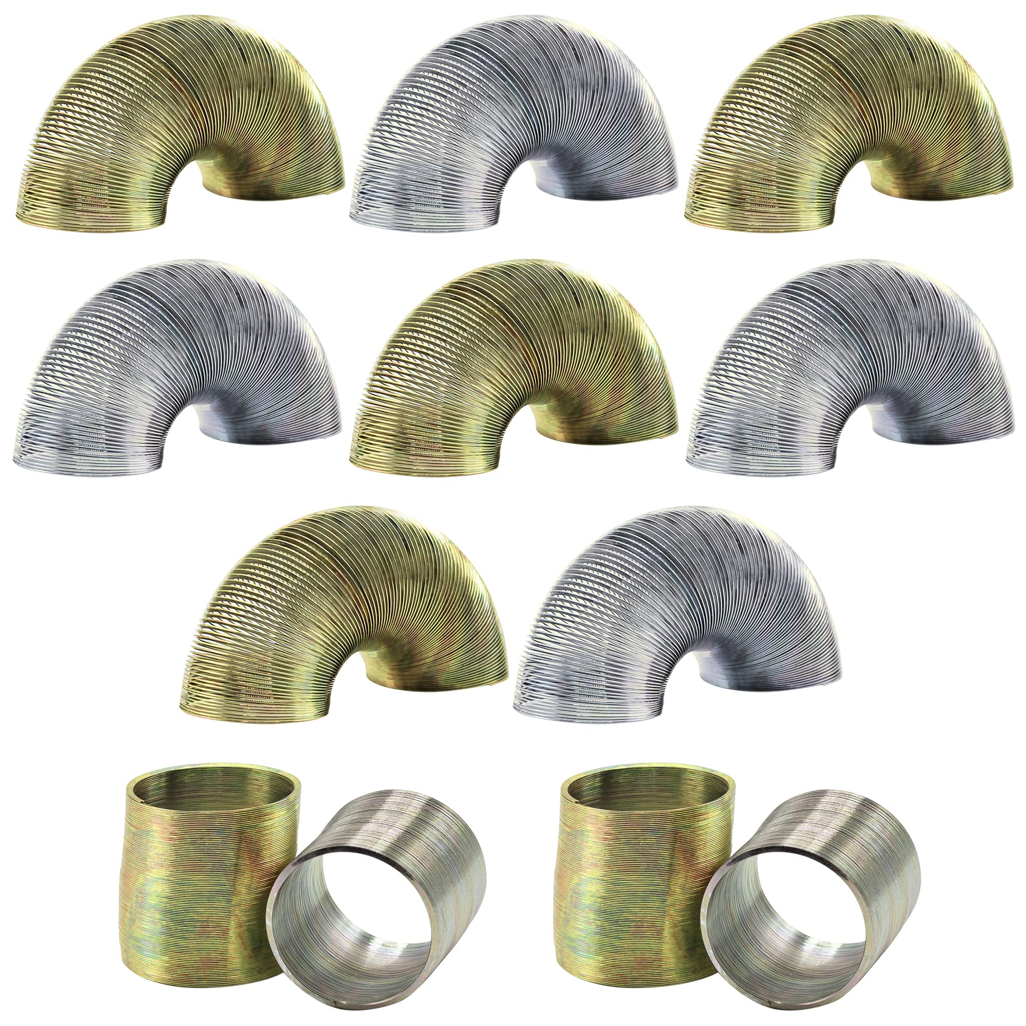 Srenta 1-inch coil spring in silver and gold for playful demonstrations and gifts.