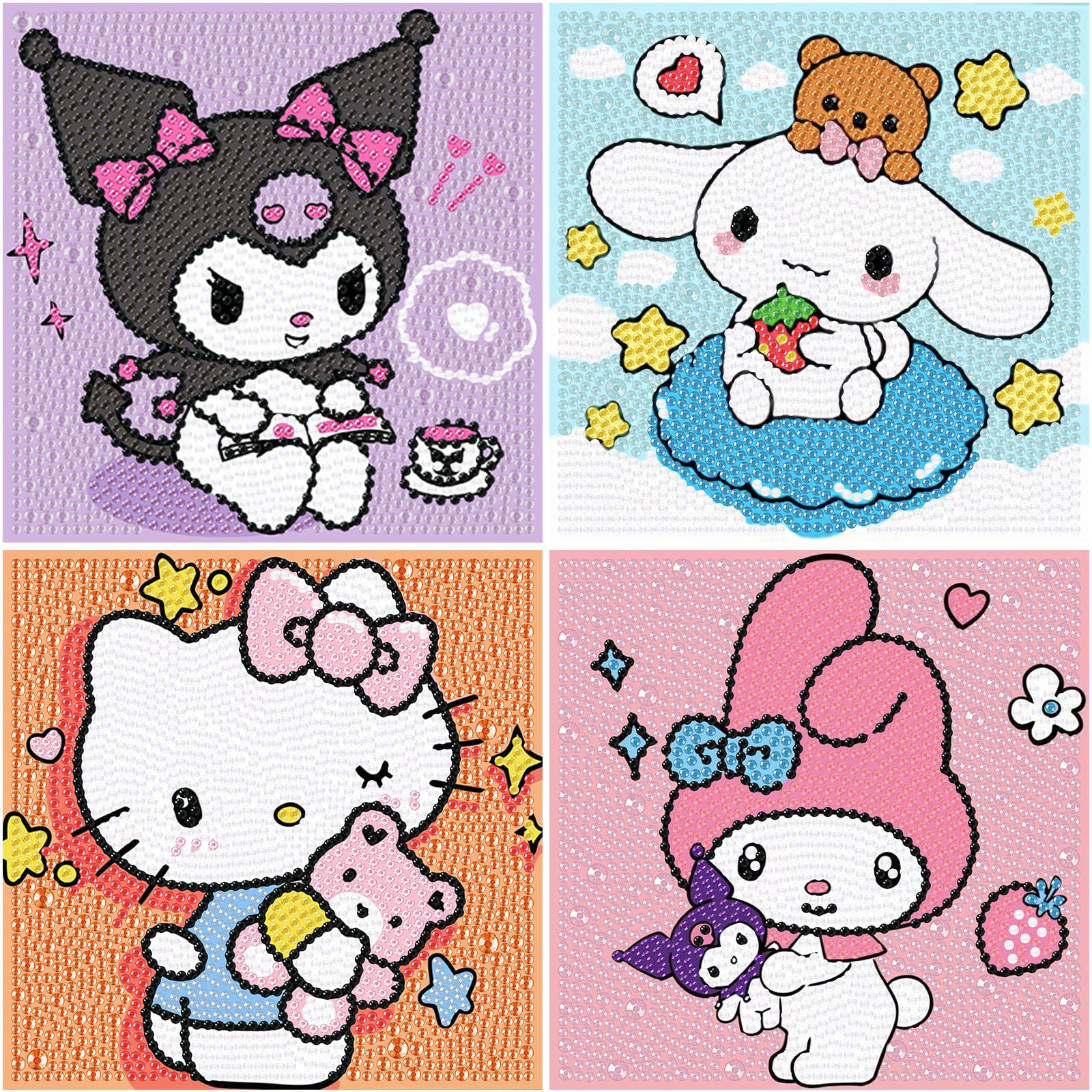 Sretoul four-pack cartoon diamond art kit with glossy gems for kids' creativity