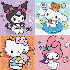 Sretoul four-pack cartoon diamond art kit with glossy gems for kids' creativity