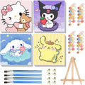 Sretoul four-pack cartoon paint by numbers canvases for kids, beginner-friendly.
