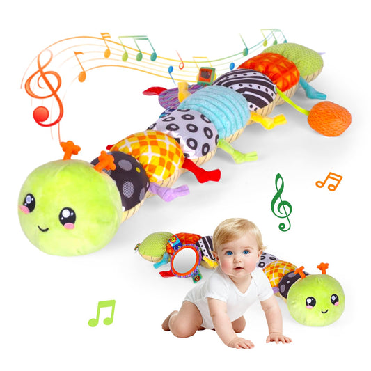 SRICH baby musical plush caterpillar toy close-up showing soft texture and vibrant colors for sensory play