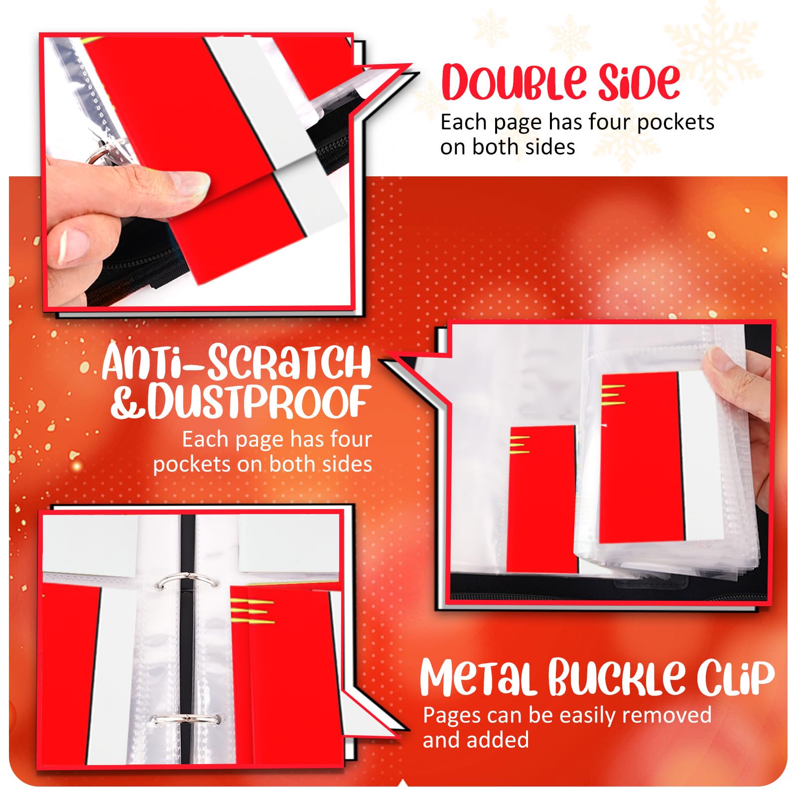 SRISE Card Binder interior 3-ring design allows flexible page adjustments.