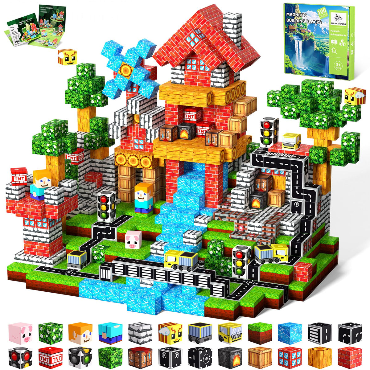SSAWER 100pcs magnetic blocks collection encourages creative play and early STEM skills