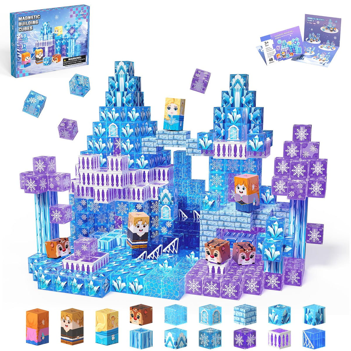 SSAWER 48-piece magnetic blocks set arranged for creative assembly and play