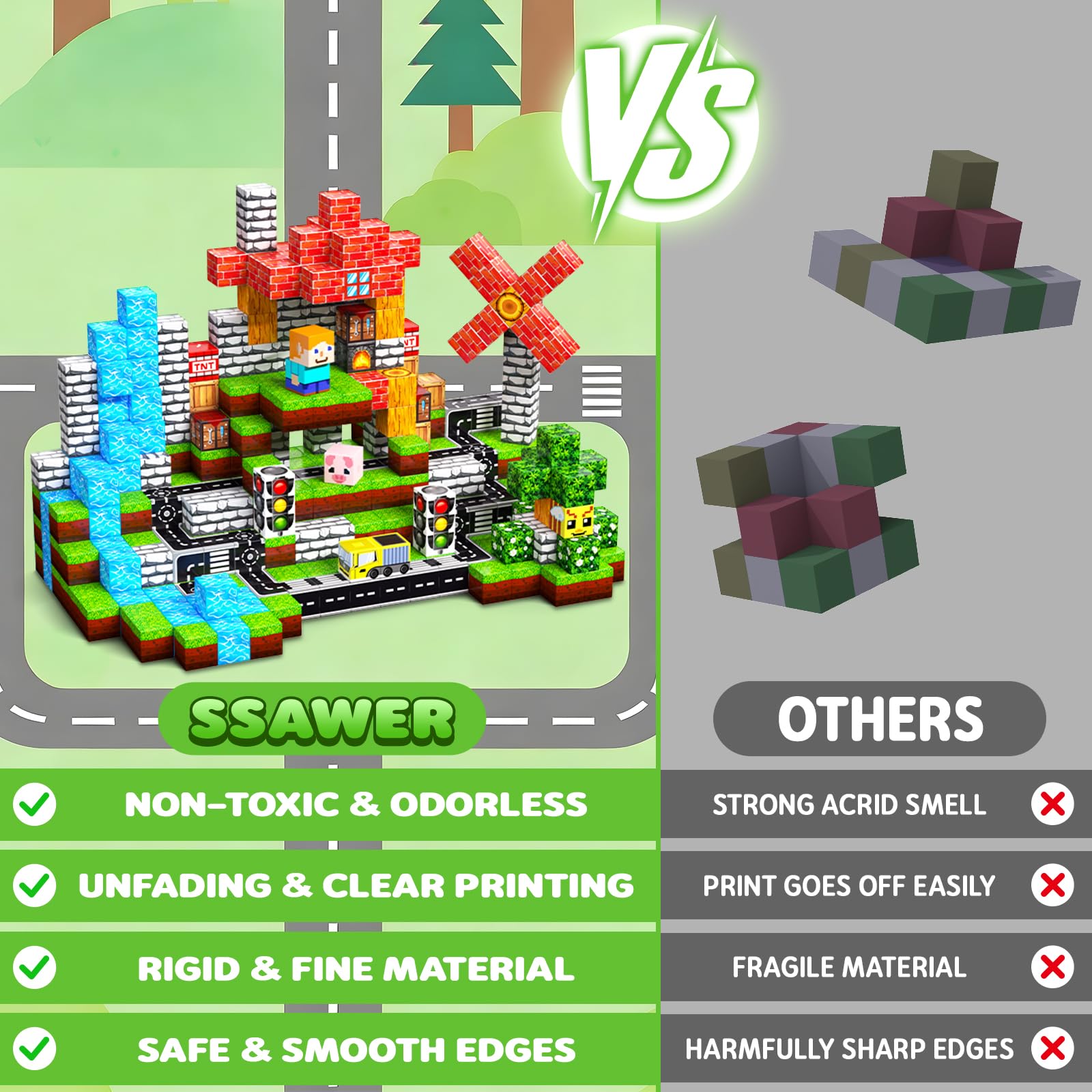SSAWER durable ABS material ensures safe, sturdy blocks for long-lasting play