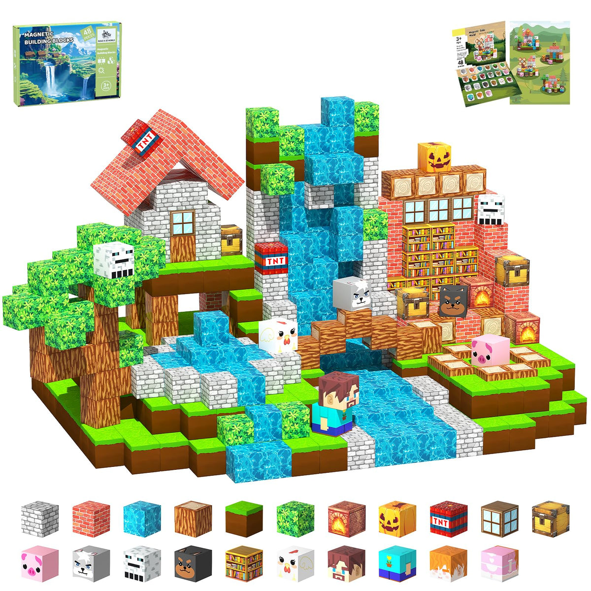 SSAWER Forest House magnetic blocks 48 piece set for screen free creative learning