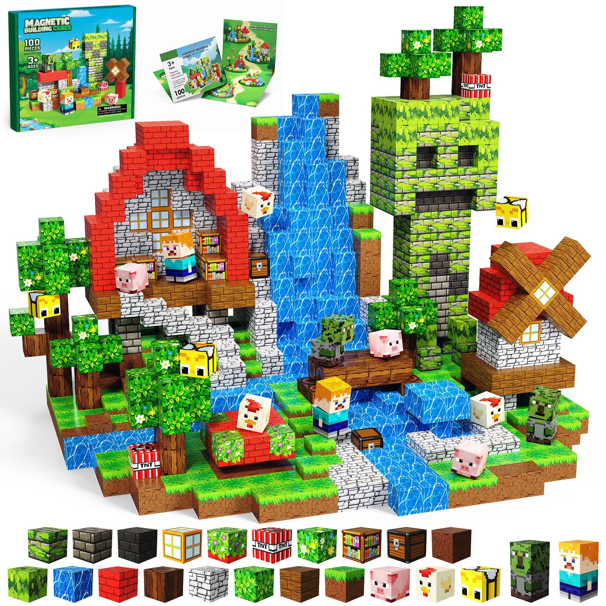 SSAWER magnetic blocks 100pcs set enabling creative STEM play.