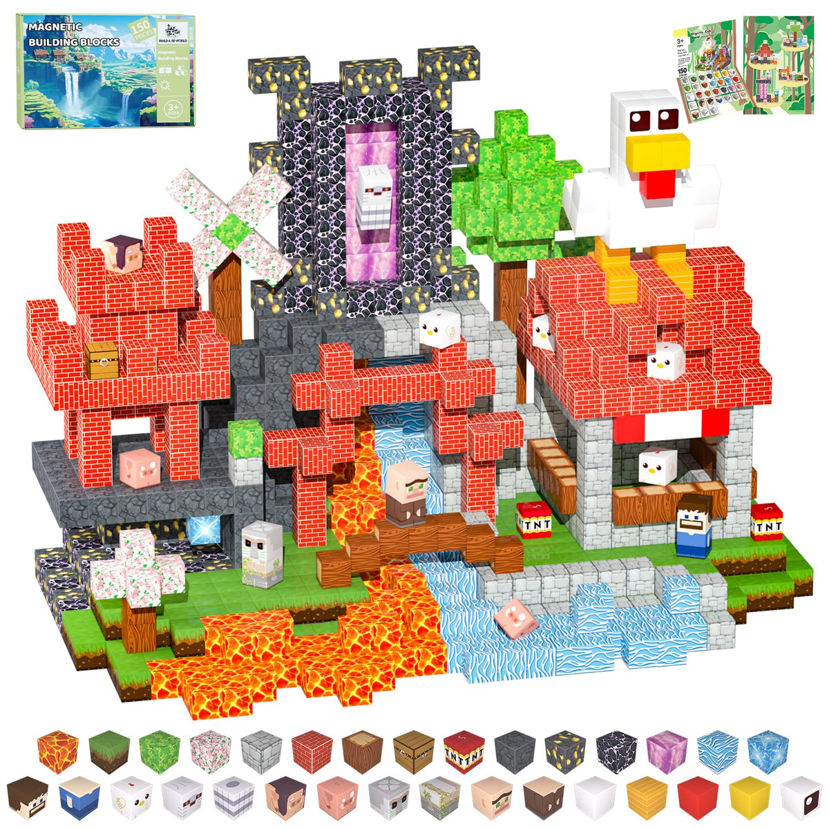 SSAWER Magnetic Blocks 150pcs light-up for creative building and play