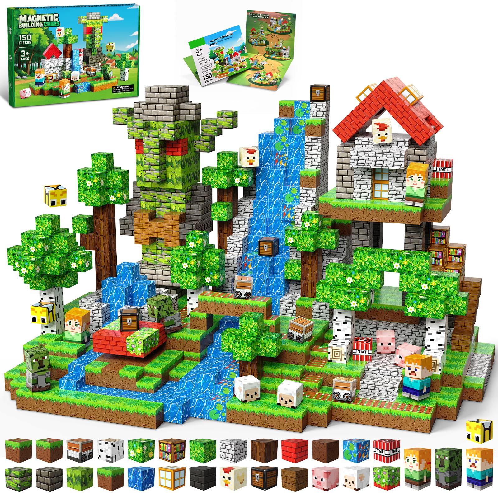 SSAWER magnetic blocks packaging shows 150 pieces for screen-free fun.