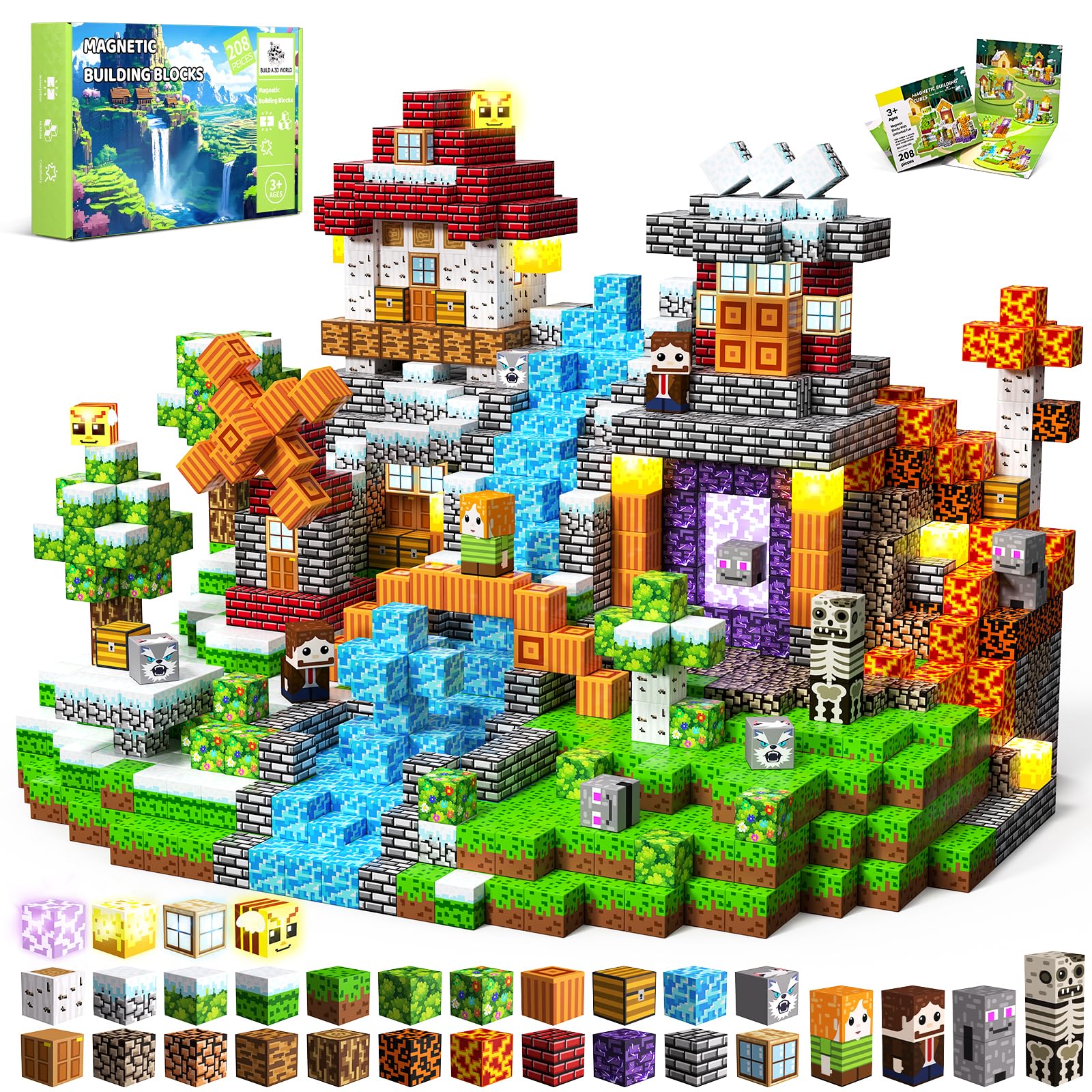 SSAWER Magnetic Blocks 208-piece set with storybook inspires imaginative building