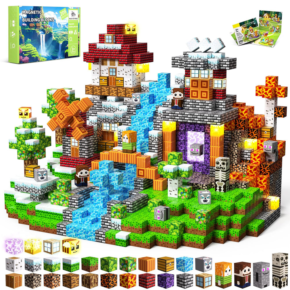 SSAWER Magnetic Blocks 208-piece set with storybook inspires imaginative building