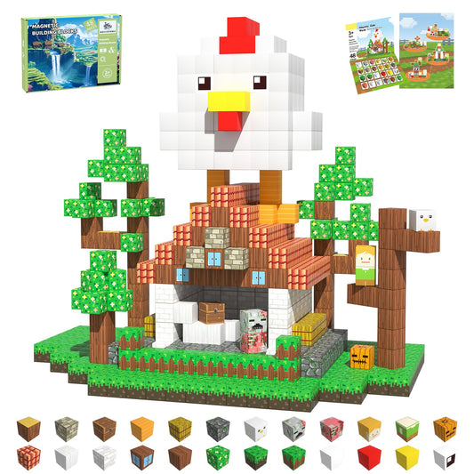 SSAWER magnetic blocks 48-piece set on colorful mat for creative building
