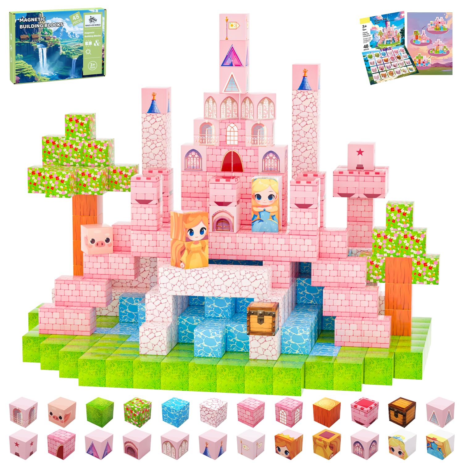SSAWER 48-piece magnetic blocks set on a desk boosts imagination and hands-on STEM play.