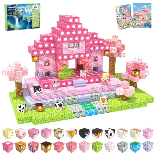 SSAWER Magnetic Blocks 48pcs Pink Forest set boosts creativity and fine motor skills.