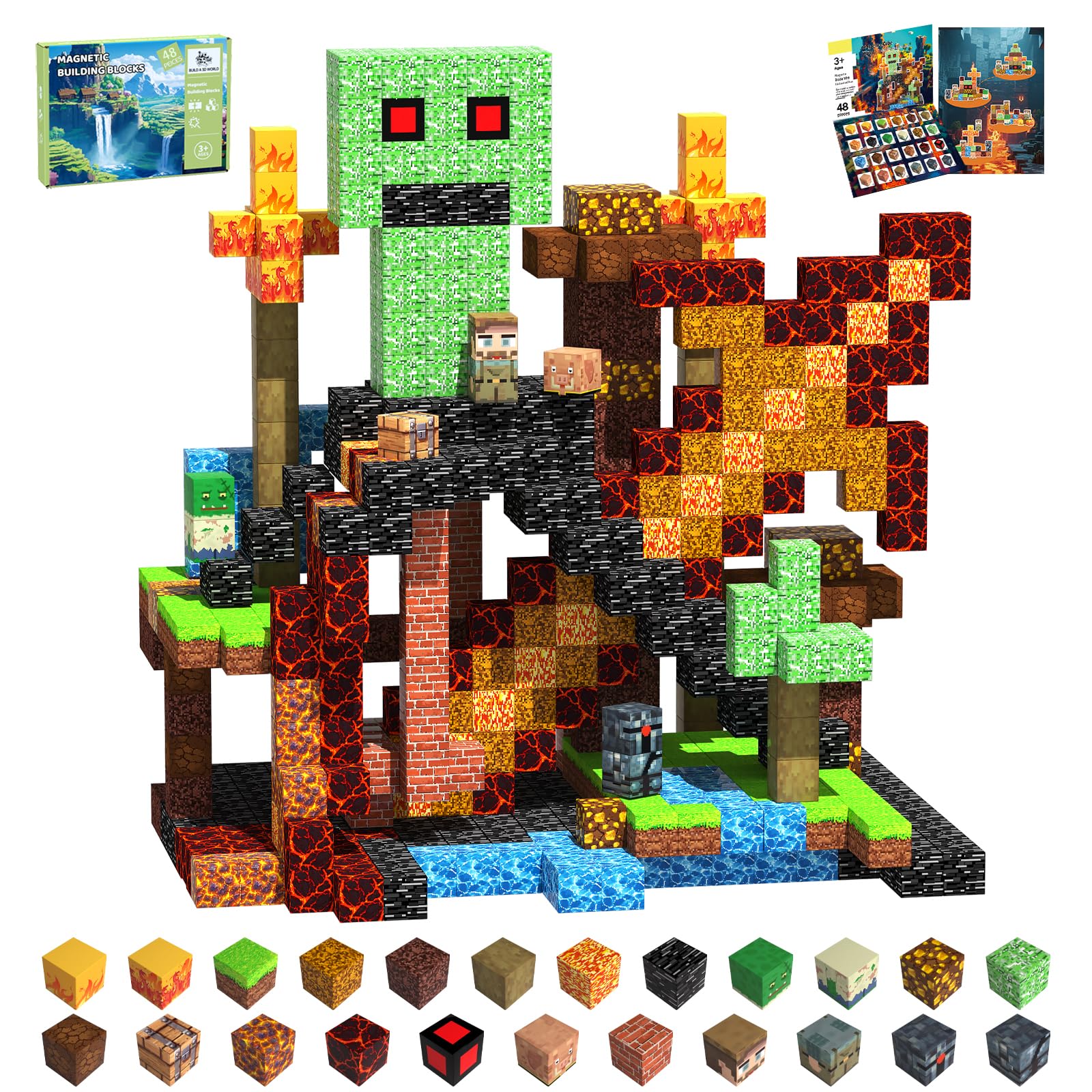 SSAWER magnetic blocks set with colorful cubes for creative STEM learning and screen-free play.