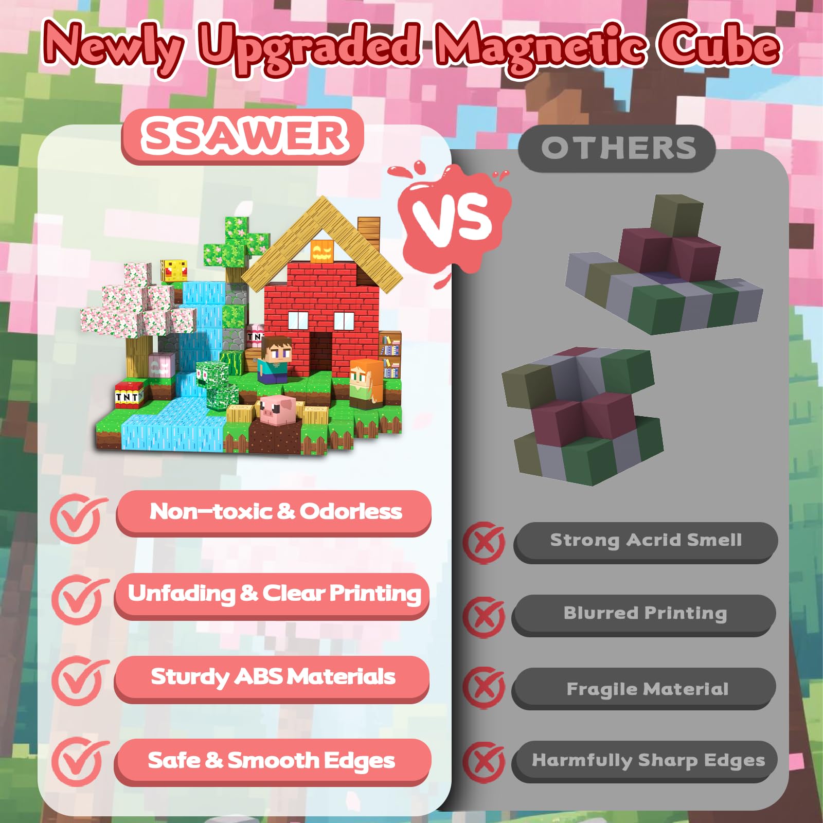 SSAWER Sakura Forest blocks are durable ABS plastic for long-lasting play.