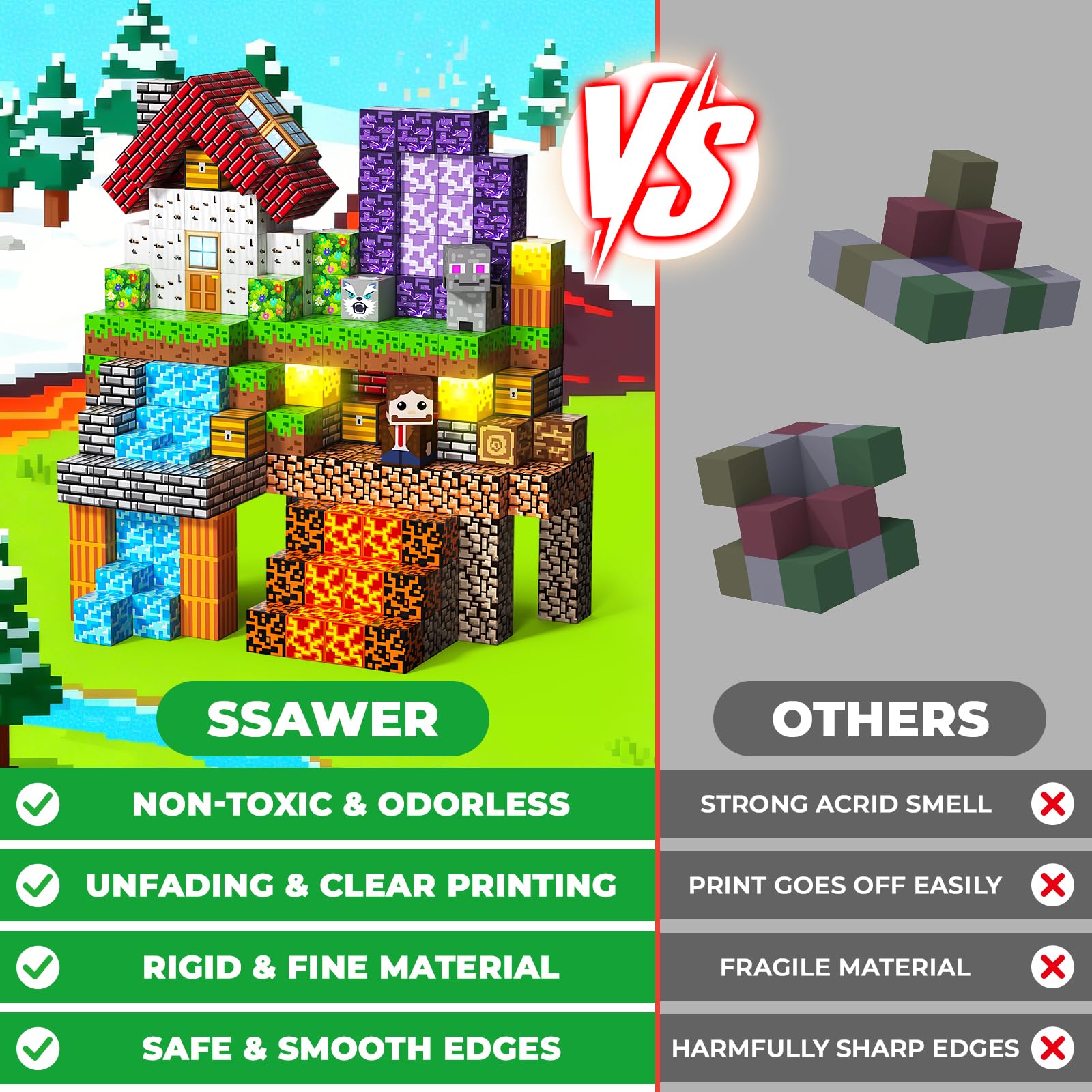 SSAWER ABS plastic blocks are durable and safe for curious hands