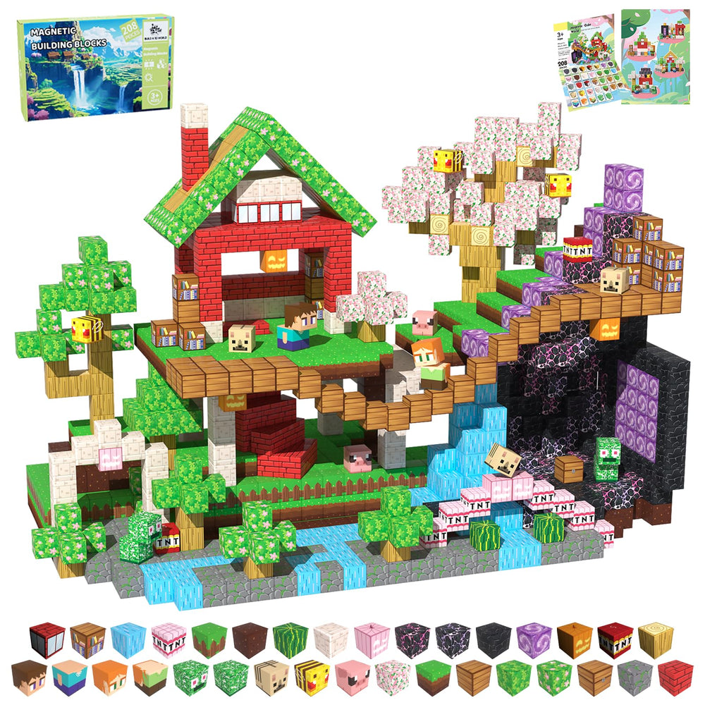 SSAWER Sakura Forest magnetic blocks 208pcs for imaginative building fun and hands-on STEM exploration.
