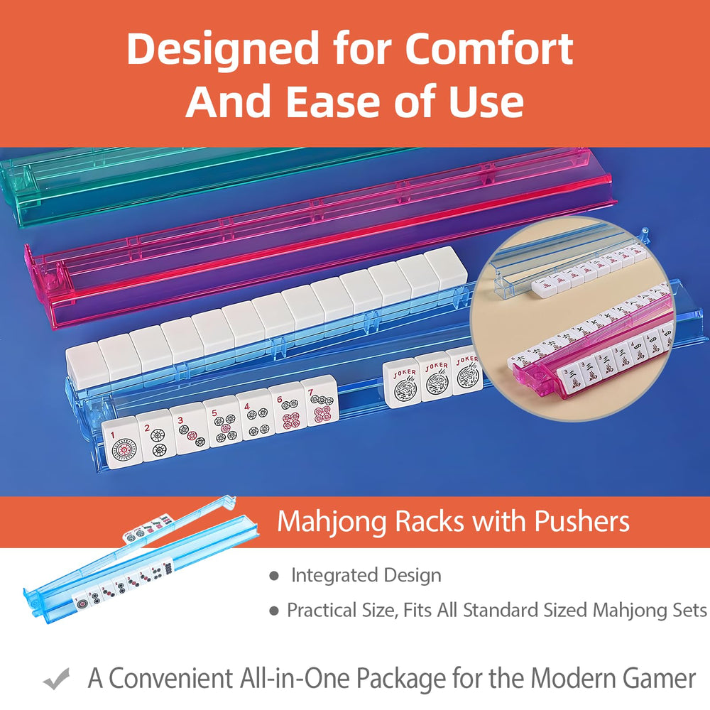 SSFUN clear acrylic mahjong rack and pusher side angle showing compact design