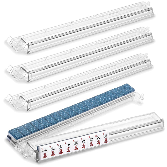 SSFUN Mahjong tile rack and pusher in clear acrylic keeps tiles organized during play.