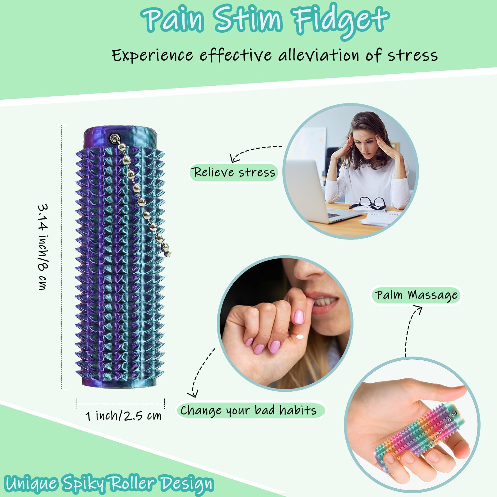 Ssryxsnan spiky grippie roller design fidget for calming tactile stimulation anywhere