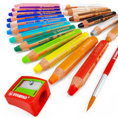 STABILO Woody 3-in-1 watercolor pencils with jumbo easy-grip for comfortable coloring.
