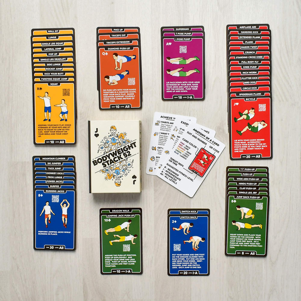 Stack 52 progressive difficulty levels cards adapt as strength grows.