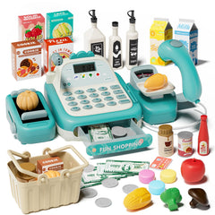 STACTCUTE 49-piece cash register set with conveyor belt for math practice and imaginative shopping.