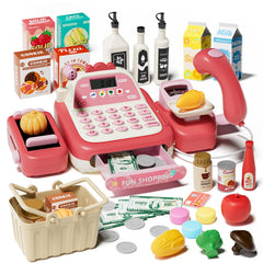 STACTCUTE pink 49-piece cash register toy with a functional calculator for math play