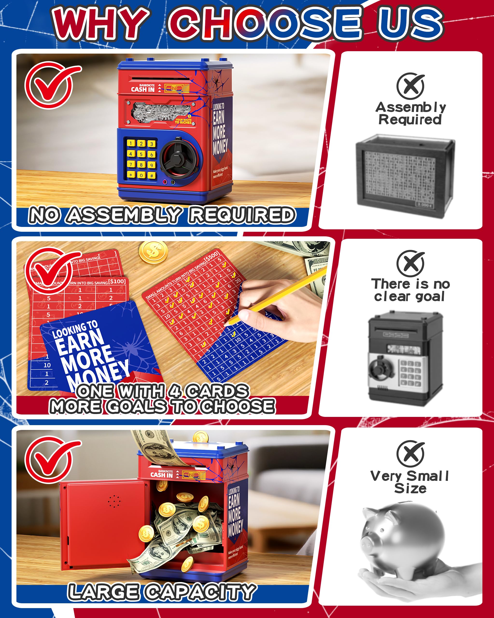 STACTCUTE piggy bank features an ATM-style slot for realistic deposits.