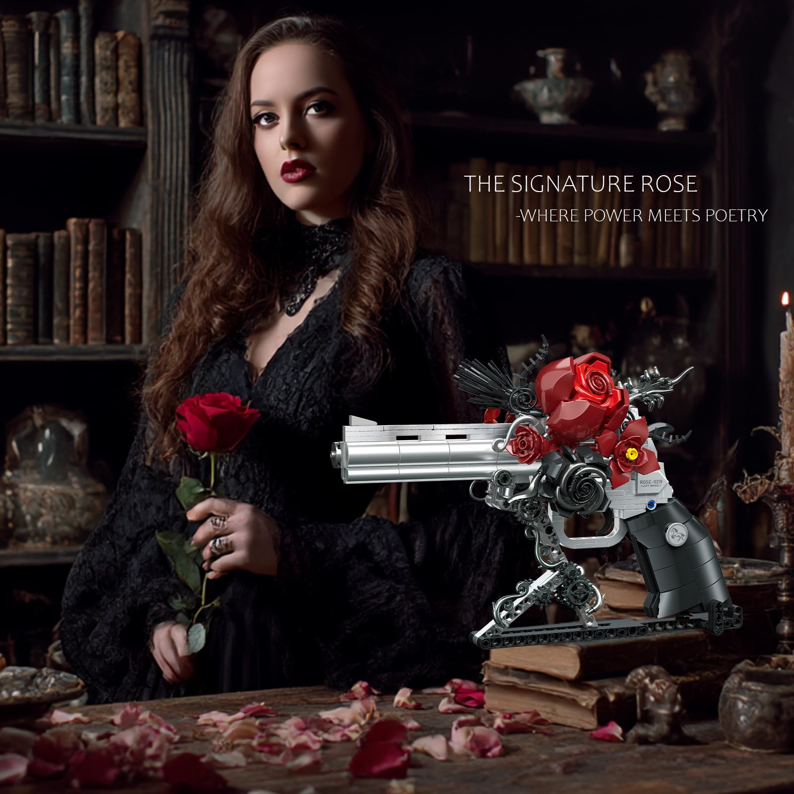STADREWVY rose-accented gun sculpture highlights craftsmanship and detail.