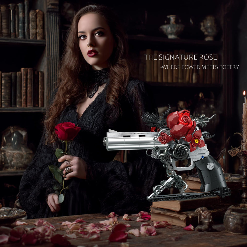 STADREWVY rose-accented gun sculpture highlights craftsmanship and detail.