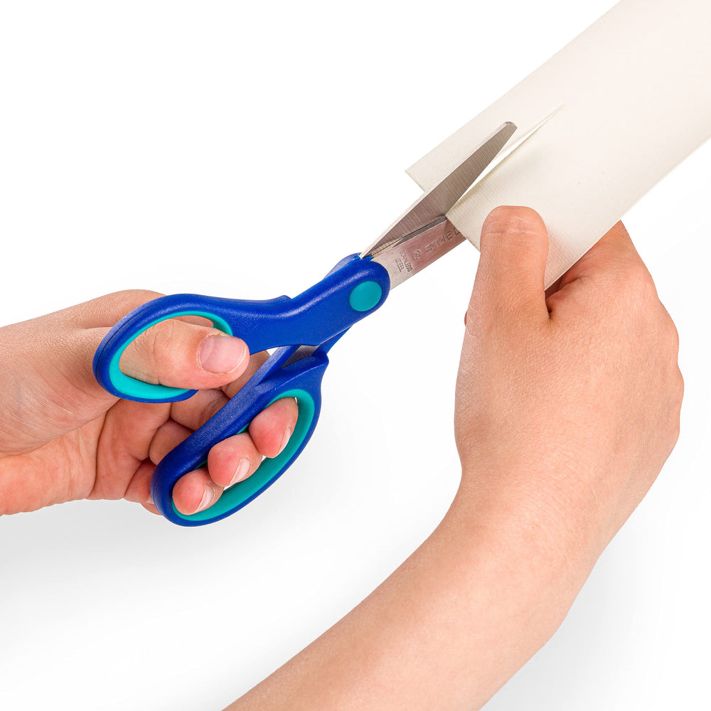 Staedtler Noris Club left-handed scissors rounded blades enhance safety.