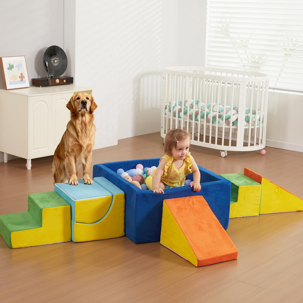 STAOLENE foam blocks with ball pit ramps support balance and imaginative play