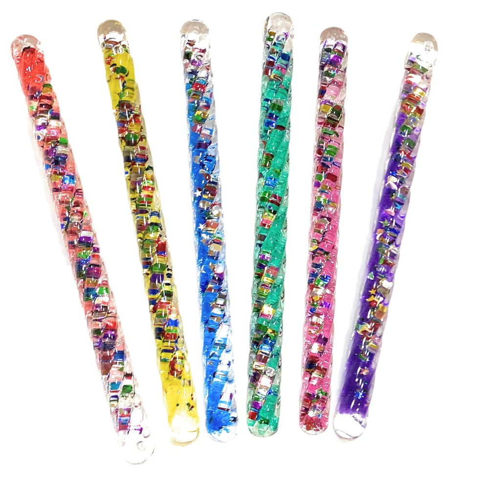 Star Magic mini spiral glitter wand with color swirls for playful sensory fun.