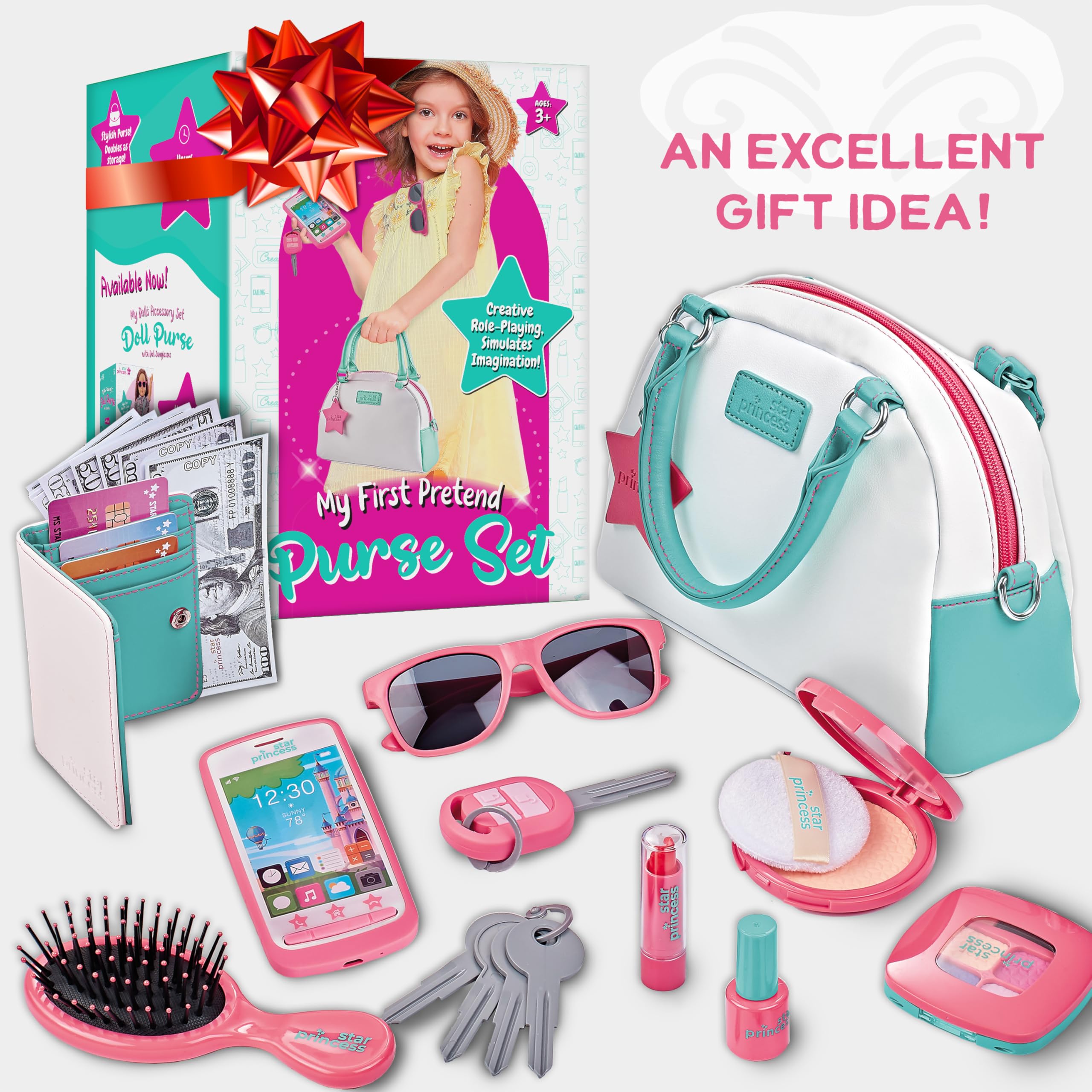 Star Princess play purse wallet helps kids organize pretend money and role play