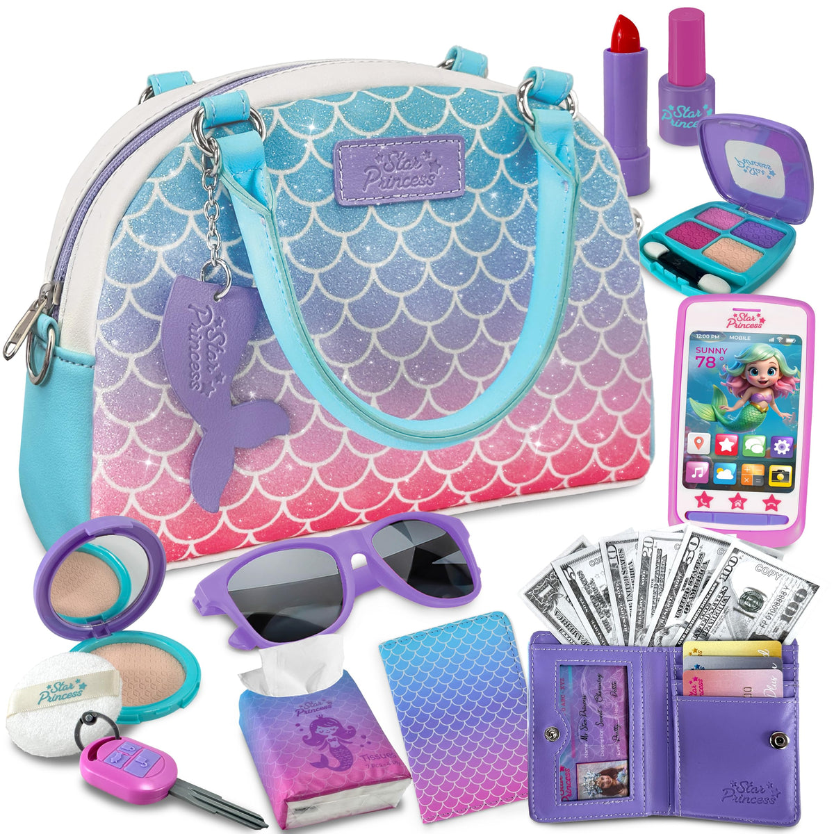 Star Princess Mermaid purse set for imaginative dress-up and pretend play sessions.