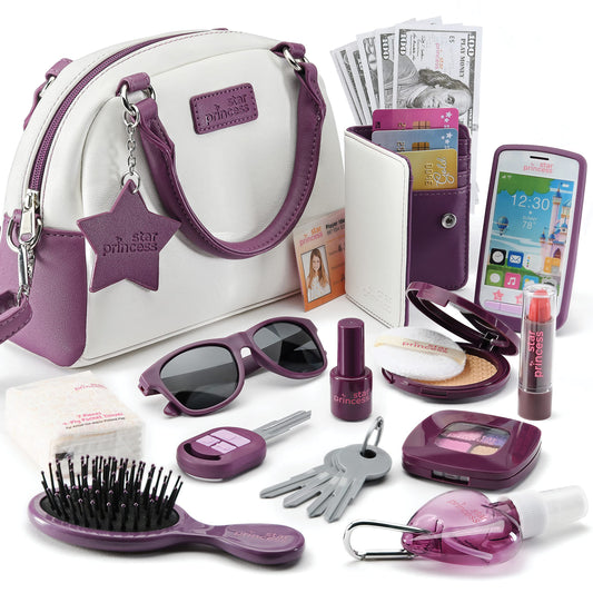 Star Princess play purse open with contents for imaginative pretend play.
