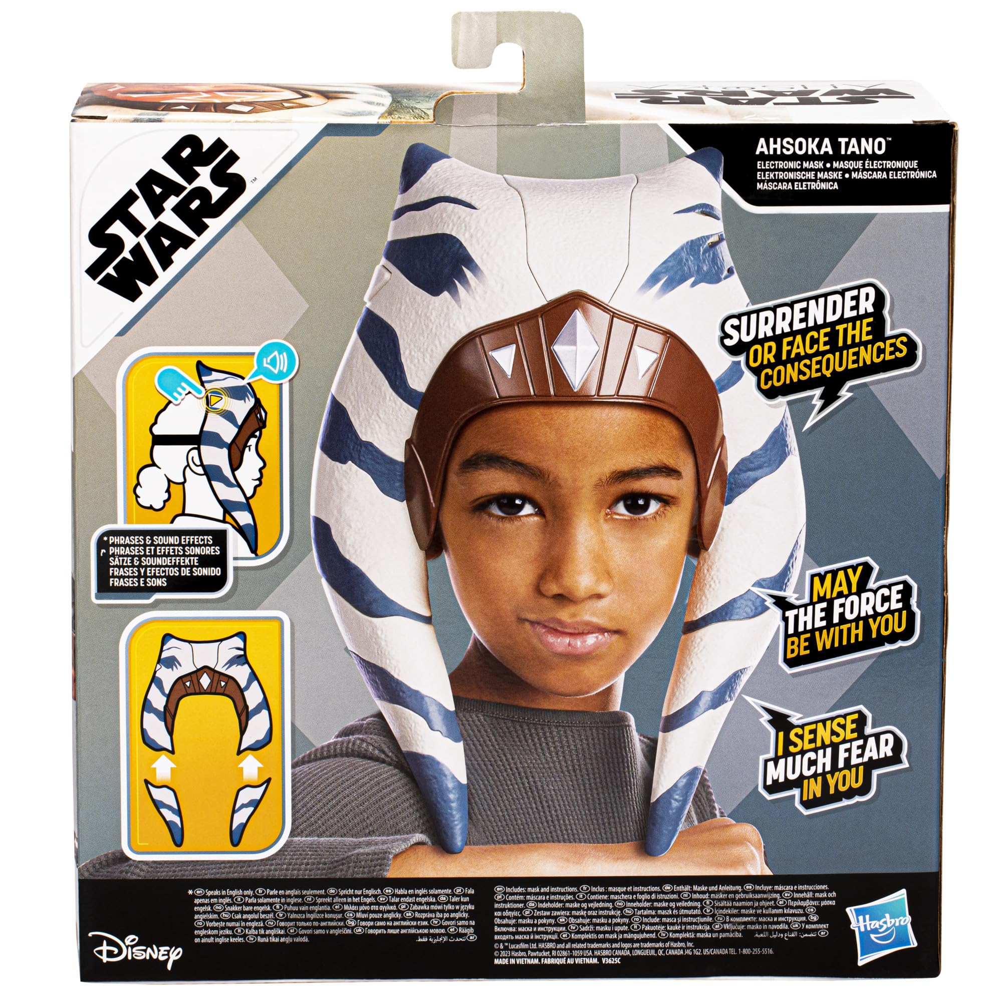 Star Wars Ahsoka Tano mask angled view highlighting head-tail design
